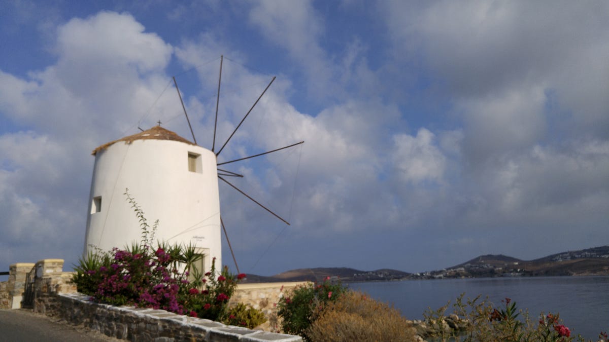 Traditional Greek windmill. Parikia, Paros, Greece.