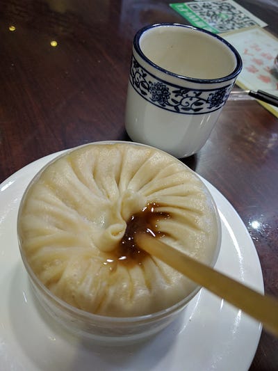 Buns everywhere: 1) duck buns; 2) pork buns with chicken stock; 3) soup dumpling